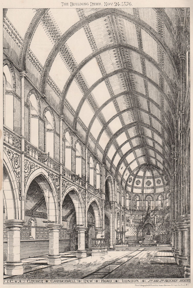 Church, Camberwell New Road, London; Jno. Belcher, Architects 1876 old print